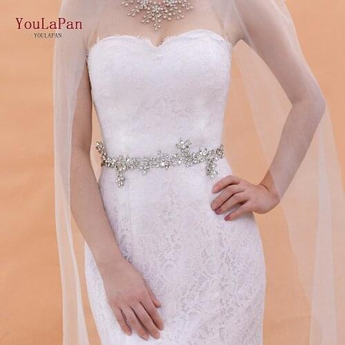 YouLaPan SH259 Silver Diamond Waist Belt Rhinestone Bridal Belt Glitter Bridal Belt Luxury Jewel Belt with Black Ribbon