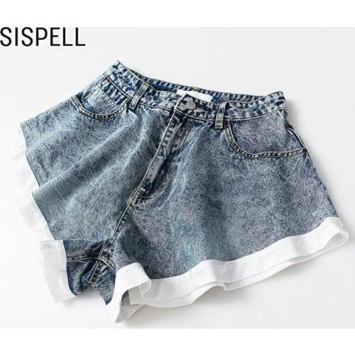 SISPELL Patchwork Colorblock Denim Shorts For Female High Waist Limming Ruched Womens Casual Short Fashion Summer New 2021