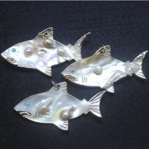 1pc nature shell pendant fish shape natural shell oyster mother of pearl pendant good selling 70x40mm