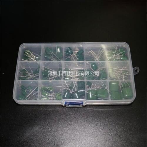 150pcs 15 kinds × 10pcs 100V polyester capacitor package polyester film capacitor assorted box