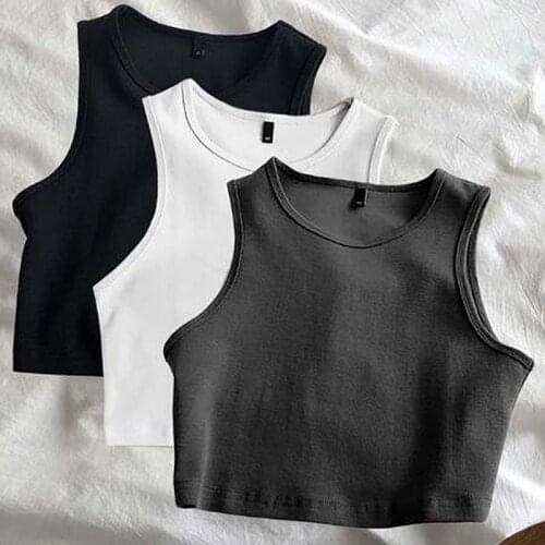 3pcs/Pack Soft Viscose Women Cute Crop Tops Casual O-Neck Sleeveless Stretch Gym Bottoming Top M30709