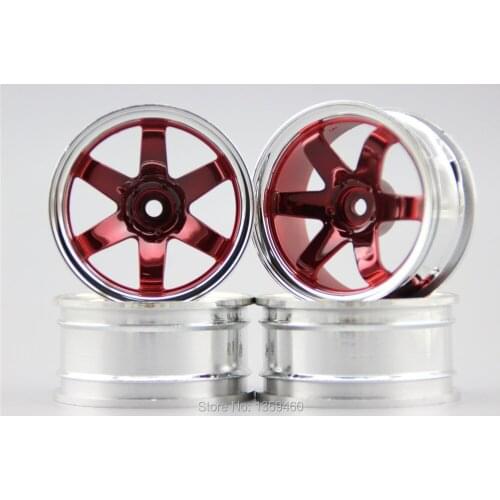 4pcs 1/10 Touring&Drift Wheel Rim W6SCR(Chrome+Painting Red) 6mm offset fits for 1:10 Touring&Drift Car 1/10 Rim 10016