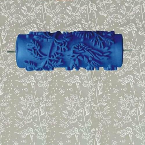 5inch blue rubber roller wall decoration painting roller,decorative wall paint roller without hand grip, leaves 002YB