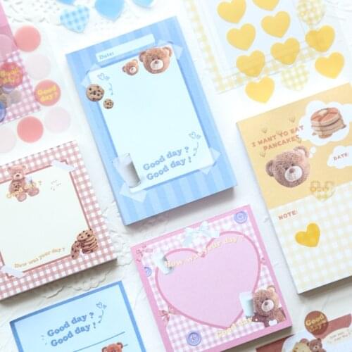 90 Sheets Retro Kawaii Bear Memo Pad Note Paper Decoration Daily Check Notepad DIY Scrapbook School Stationery Supplies