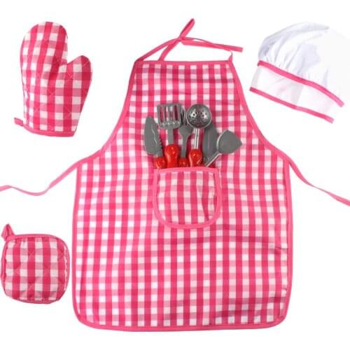 Chef Costume Role Play Childs Gift Kids Cooking Baking Set Apron for Little Girls Chef Hat Mitt & Utensil for Toddler Dress Up