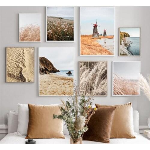 Aegean Sea Santorini Windmill Landscape Painting Travel Poster Canvas Print Nordic Wall Art Picture Modern Room Decor