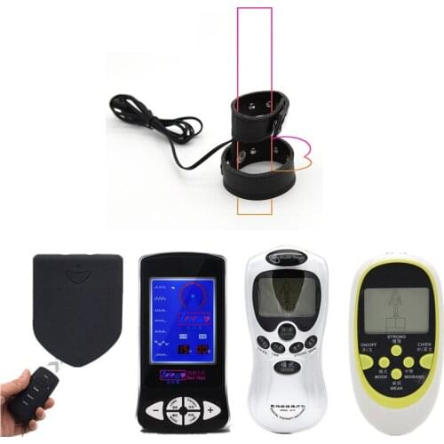 Electro Shock Penis Rings PU Leather Bondage Ring Electrical Stimulation Chastity Devices Sex Toys For Men Medical Themed Kits