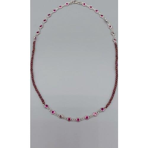 FoLisaUnique 2mm Faceted Cut Garnet Necklace For Women Girls Cubic Zirconia Chains S925 Sterling Silver Clasp Dainty Delicate