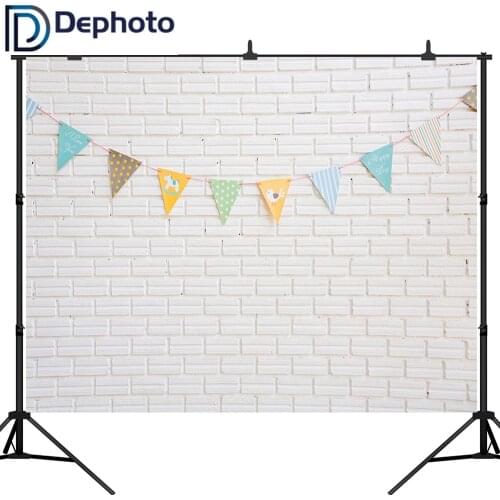 DePhoto Birthday Photography Backdrops White Brick Wall Baby Party Flag Love Portrait Photo Background Photocall Photo Studio