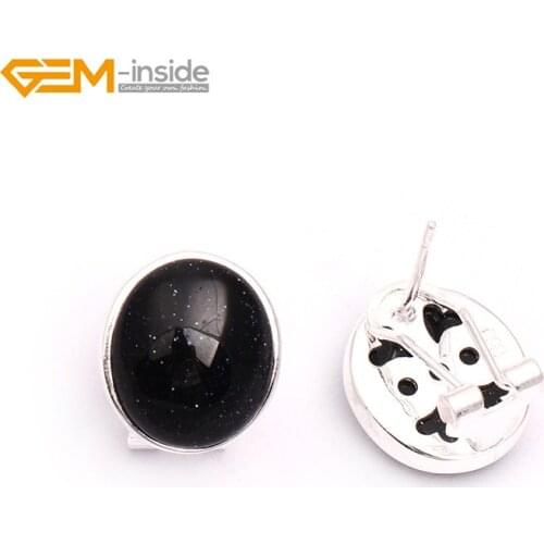 Gem-inside 12X14mm Oval Semi-precious Stone Stud Earrings Tibetan Silver Hooks Earrings For Women Trinket Gift Jewellery