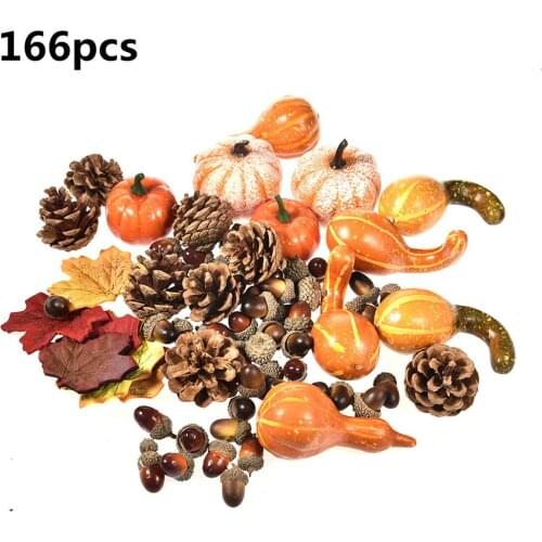 Artificial Pumpkin Harvest Props Pinecones Leaves Acorns Berries Decoration Kit For Halloween Thanksgiving Autumn Decoration