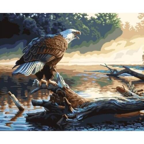 MaHuaf-W1219 Eagle on a fallen tree painting by numbers DIY oil coloring by numbers canvas painting for living room