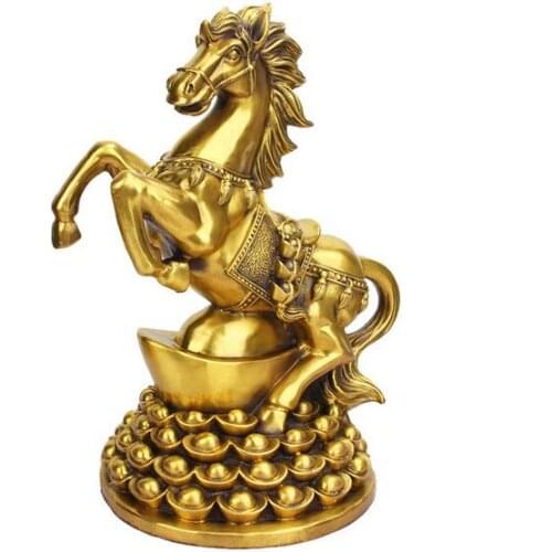 China Folk Feng shui Brass Copper Wealth Money Yuanbao Zodiac Horse Horses Statue