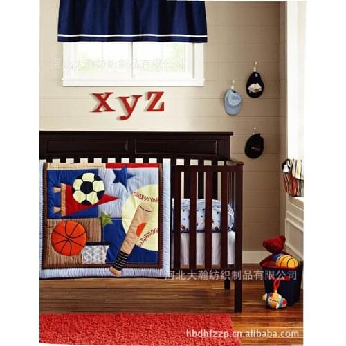 6PCS Baby Cot Crib Bedding Sets Embroidered 3d Sports Quilt Bumpers Sheet Skirt Bed linen room decor (4bumper+duvet+bed cover)