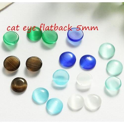 MRHUANG 100pcs Eye Stone Beads 5mm Natural flatback Round cat eye Stone cabochon for jewelry making DIY Jewelry Material