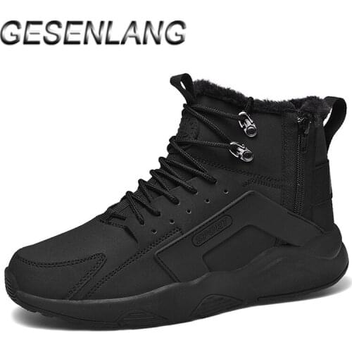 Mens Plus Fur Walking Shoes High Top Male Winter Barefoot Shoes Non-Skid Durable Outdoor Trekking Comfortable Casual Snow Boots