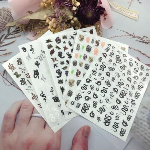 5pc/set Snake on Nails Sticker Decals Snake Pattern Nail Accessories Decor Tattoo Snake Sticker Sliders Paper Manicure Tips KM23