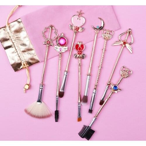 AiceBeu Sailor Moon Sakura Cosmetic Brush Makeup Brushes Set 8pcs Tools kit Eye Liner Shader Natural-Synthetic Pink Hair Tool