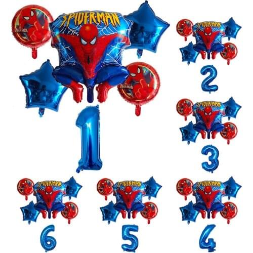 6pcs/sets Spiderman 32 Inch Birthday Number Balloon 18 Inch Five-pointed Star Combination Sets Cartoon Anime Birthday Decoration