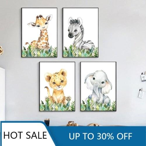 Jungle Animals Print Nordic Wall Art Canvas Painting Posters Zebra Giraffe Elephant Nursery Wall Decor Picture Baby Kids Room De