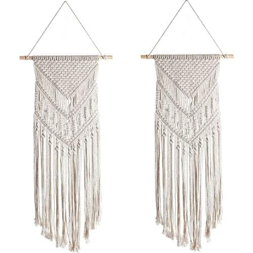 New 2 Pcs Macrame Wall Hanging Handmade Woven Tapestry Bohemian Wall Decor for Bedroom Living Room Decoration,15.7x43.3Inch