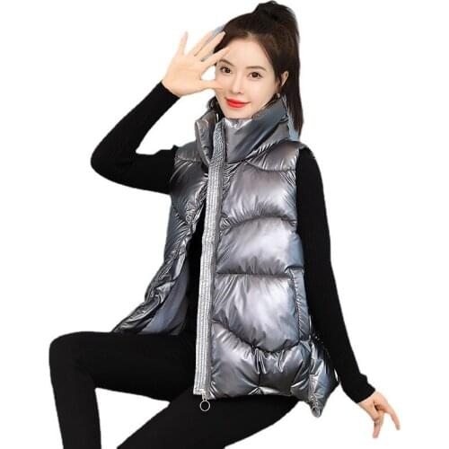 2021 New Short Parka Winter Women Jacket Vest Coat Cotton Padded Stand Collar Sleeveless Jackets Waistcoat Vests Parkas