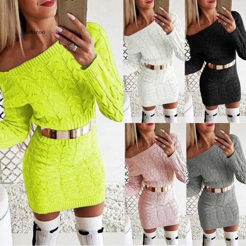 New Autumn Winter Sweater Dress Women Fashion Hollow Out Knitted Dress Multi Colors Twist Pattern Bodycon Dress New