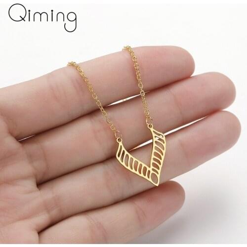 V Shape Pendant Stainless Steel Necklace Female Women Vintage Jewelry Accessories Gold Retro Necklace Men Party Gift