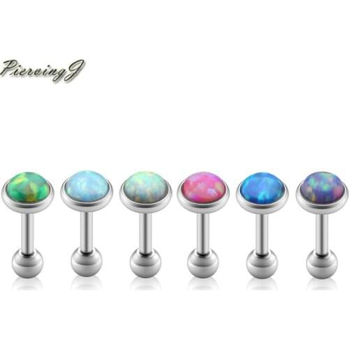 PiercingJ 2-6pcs 6mm 16G 316L Surgical Steel Opal Stud Earring Cartilage Tragus Barbells Labret Piercing Jewelry for Men Women