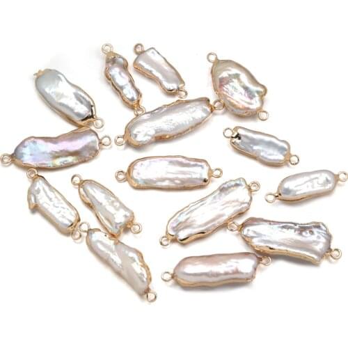 Natural Freshwater Pearl Pendant irregular Double hole connector Pendants for Jewelry Making DIY Bracelet Necklaces Accessories