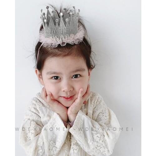 Cute Shiny Crown Tiaras Headbands Girls Infant Baby Chin Tie Ribbon Hair Band Party Birthday Hairband Kids Hair Accessories Gift