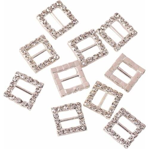 15mm 10pcs Heart Rhinestone Ribbon Buckles Slider Charm Beads for Decoration of DIY Hairpins and Clothes Buttons