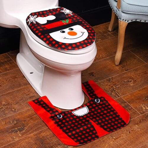 Tronzo Christmas Toilet Seat Cover Cloth Xmas Decoration For Home Santa Claus Snowman Cartoon Red Toilet Cushion Navidad 2020