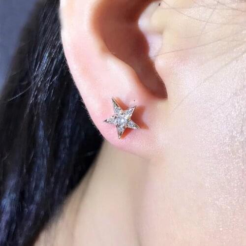 Huitan Delicate Five-pointed Star Stud Earrings with Dazzling CZ Stone Timeless Styling Women Earrings High Quality Jewelry Bulk