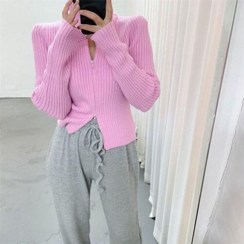 Turtleneck chic striped solid sweater winter thicken zipper sweater cool motor&bike basic sweater 2021 new female tops stylish