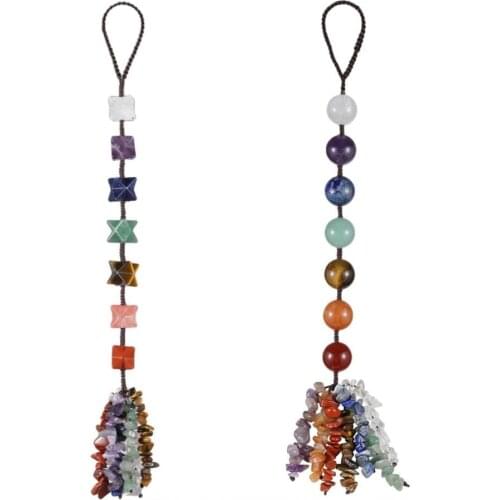 TUMBEELLUWA 7 Chakra Gem Stones Merkaba Ball Beads Reiki Healing Crystal Hanging Ornament Indoor Outdoor Decor for Good Luck