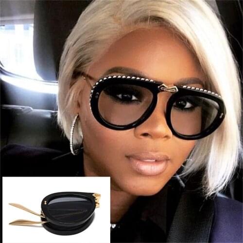 Rhinestone Pilot Foldable Sunglasses Fashion Womens Glasses Luxury Brand Designer Shades Retro Sexy Big Sunglasses Lunette