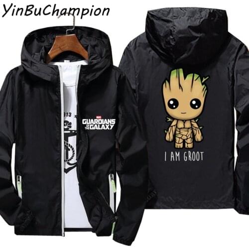 Guardians Of The Galaxy Groot Men Women Outdoor Sport Thin Hooded Coat Reflective Sunscreen Windbreaker Skin Jacket Oversized