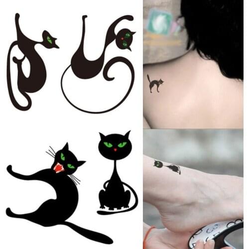 Halloween Temporary Tattoo Stickers For Women Men Body Waterproof Fake Terror Weird Kitty Green Eye Cat Party Accessories