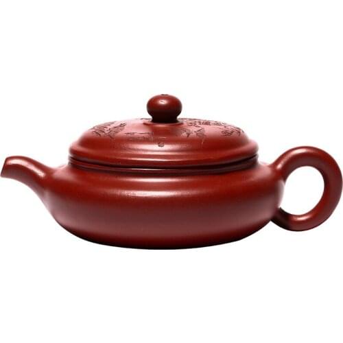 Yixing Purple Clay Pot Handmade Dahongpao Mountain View Flat Bubbling Teapot Big Mouth Practical Tea Set Kung Fu Tea Set
