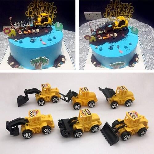 Behogar 5PCS Yellow Engineering Vehicle Cake Decorations for Construction Themed Party Baking Cute Gifts Birthday Decorations