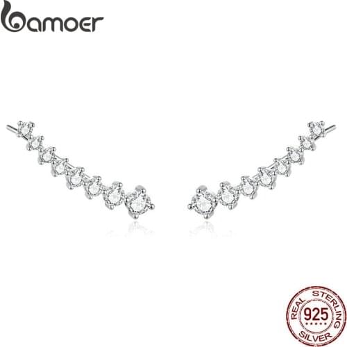Bamoer Genuine 925 Sterling Silver Dazzling Stone Star Long Stud Earrings for Women Wedding Statement Bijoux 2020 SCE920