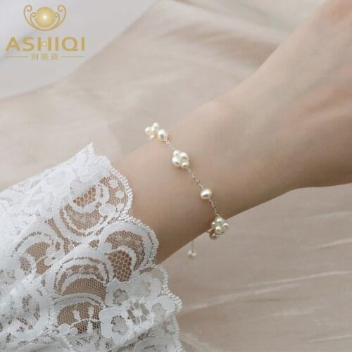 ASHIQI Natural Freshwater Pearl 925 Sterling Silver Hand Woven Flower Ball Bracelet Jewelry for Women