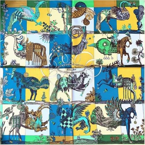 POBING Twill Silk Scarf Woman Animals Print Square Scarves Women Bandana Small Hijab Foulards Lady Tie Headband Neckerchief 53CM