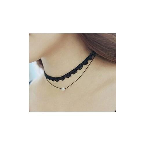 Korean new retro lace butterfly butterfly collar double layer pearl necklace female short paragraph cheap jewelry wholesale