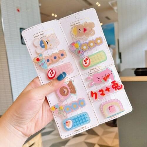 1 set Multicolor Acrylic Girl Animal Letters Hair Clips Girl Kids Hair Pins Kids Hair Accessories