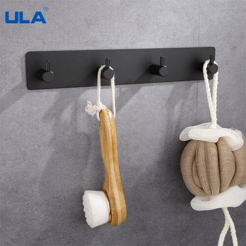 ULA Stainless Steel Holder Hook 3M Sticker Adhesive 1pc Door Clothes Coat Hat Hanger Towel Clothes Robe Rack Wall Hooks Black