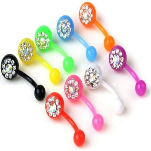 10pcs new arrival belly rings clear crystal body piercing jewelry mix solid and transparent color navel barbell earring