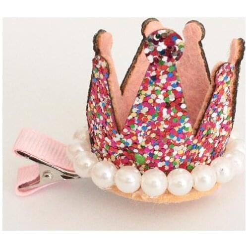 20pcs/lot Pink Rose Hotsale Girls Glitter Crown Hair Clips Lovely Tiara Princess Alligator Hairpins Beauty Hair Ornaments