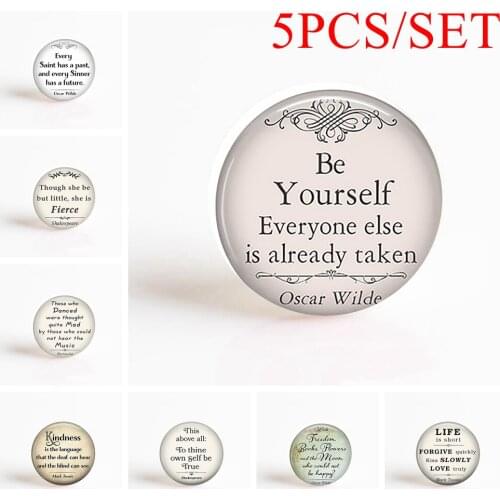 5PCS/SET Oscar Wilde Shakespeare Nietzsche Inspirational Quote Handmade Pendant 25mm Glass Cabochon Jewelry Accessories